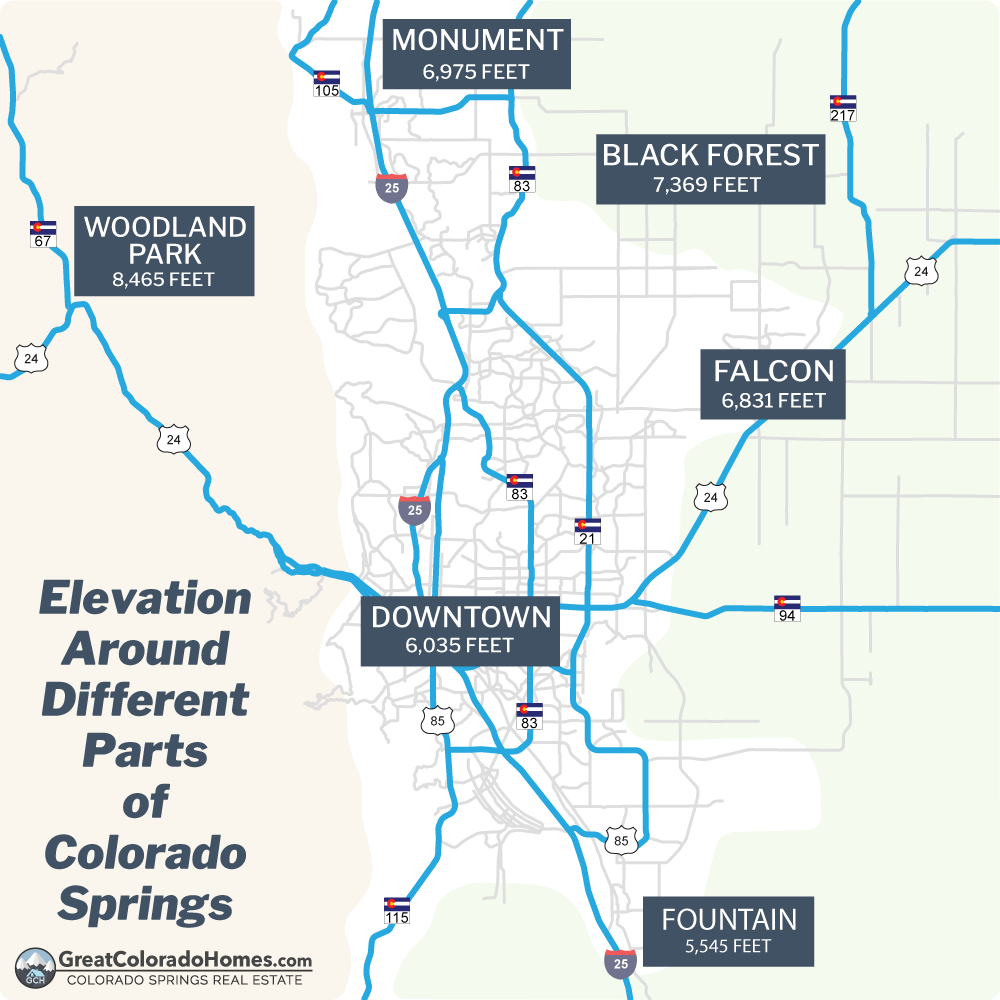 Map of Elevation Changes Around Colorado Springs