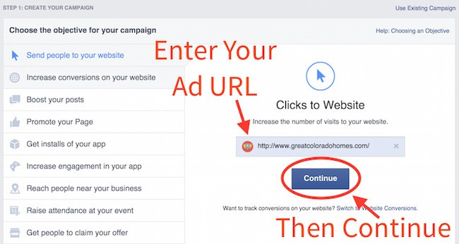 Enter Your Facebook Ad URL